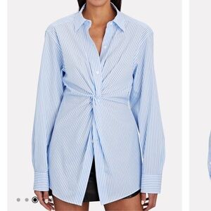 Luel Studio Poplin Anya Pinstripe Twist Button Up Long Sleeve Blouse A7